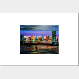 landscape abstract painting of the Brooklyn Bridge at mid day . Posters and Art